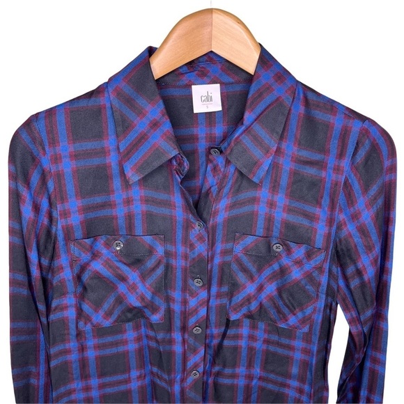 CAbi Moody Peplum Hem Plaid Shirt Black Blue Size Small Style 3431 - Picture 4 of 9